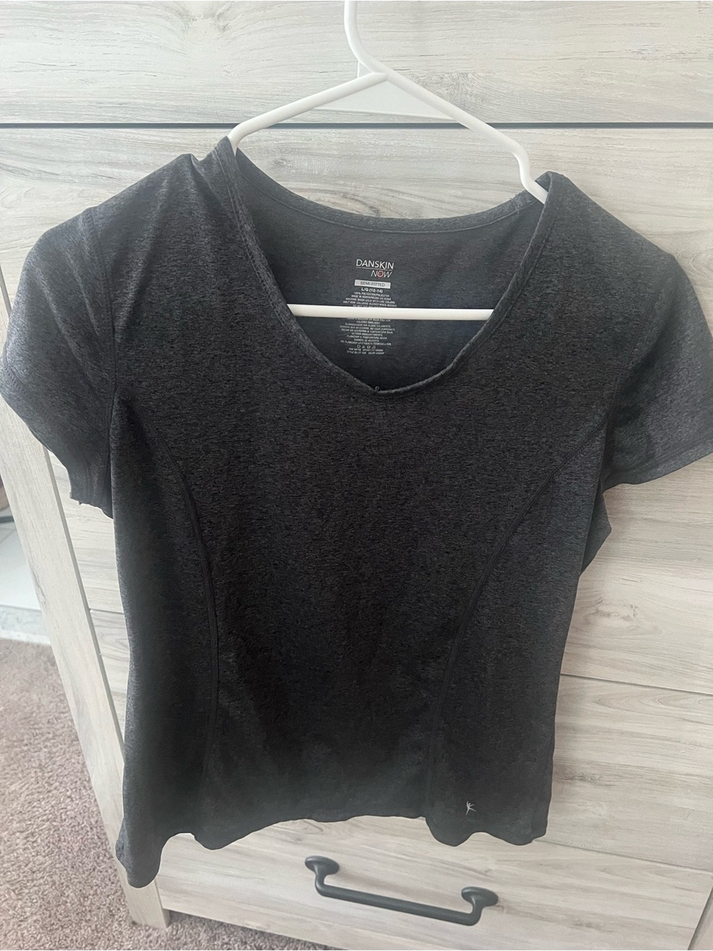 Danskin Now Dark Gray Short Sleeve V-Neck Active Tee